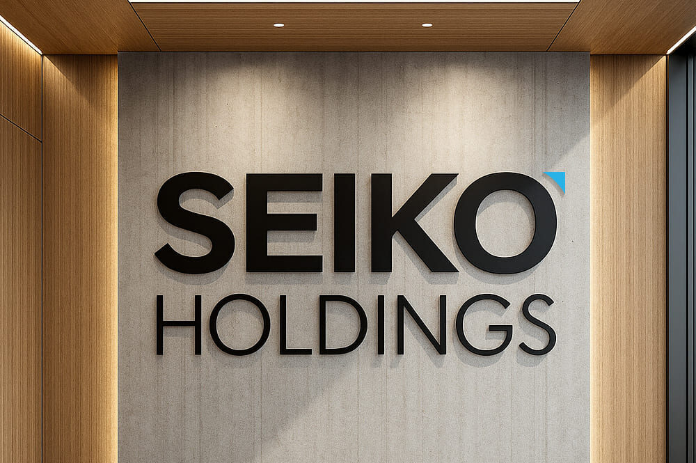 社内エントランスにSEIKO HOLDINGSの社名
